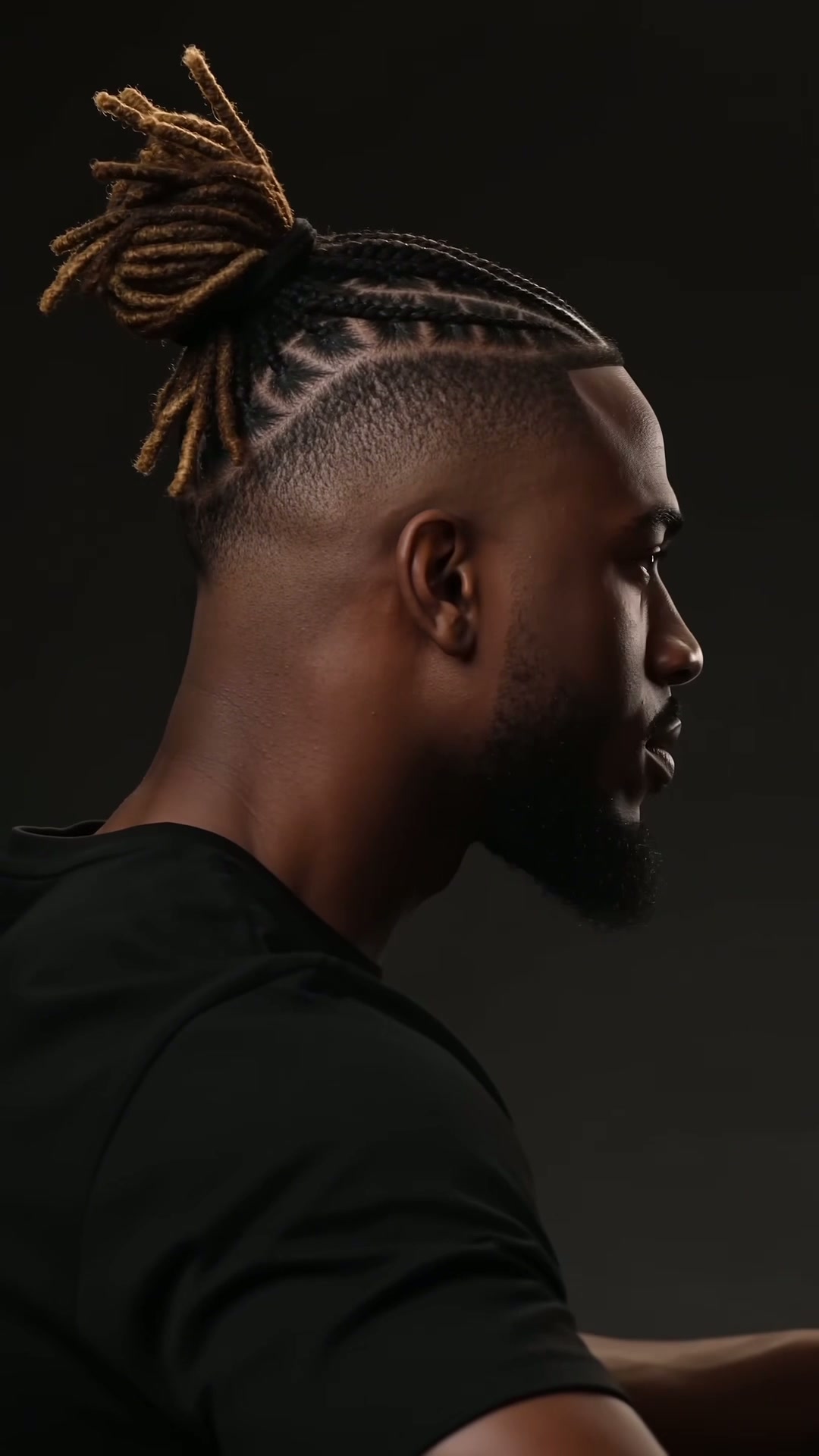 Dreadlocks styled into a bun